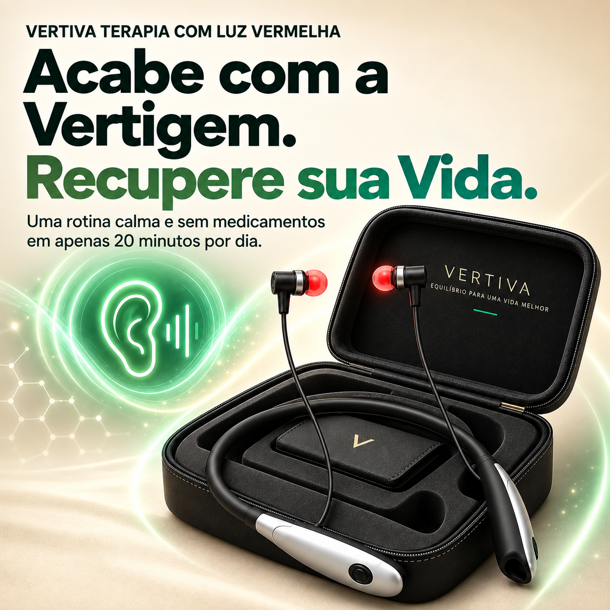 Vertiva Balance™ — Fones de Terapia com Luz Vermelha