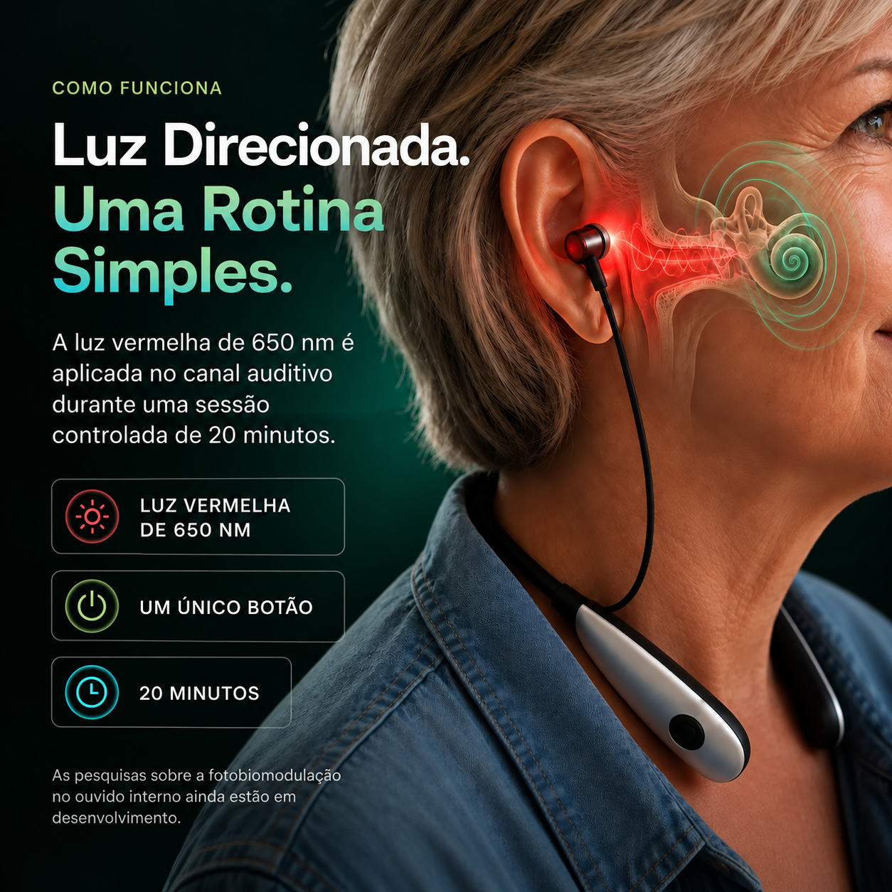 Vertiva Balance™ — Fones de Terapia com Luz Vermelha