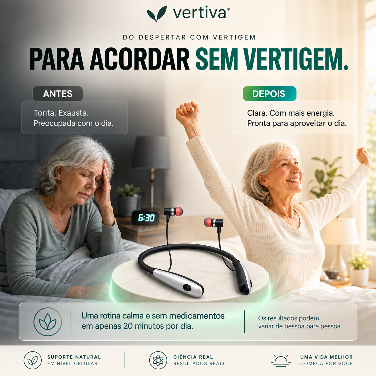 Vertiva Balance™ — Fones de Terapia com Luz Vermelha
