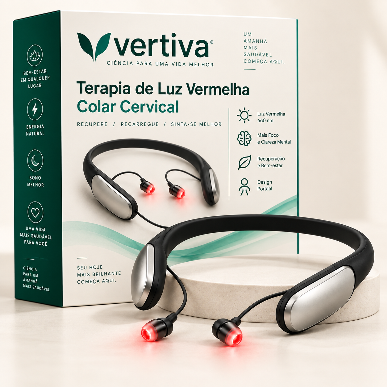 Vertiva Balance™ — Fones de Terapia com Luz Vermelha